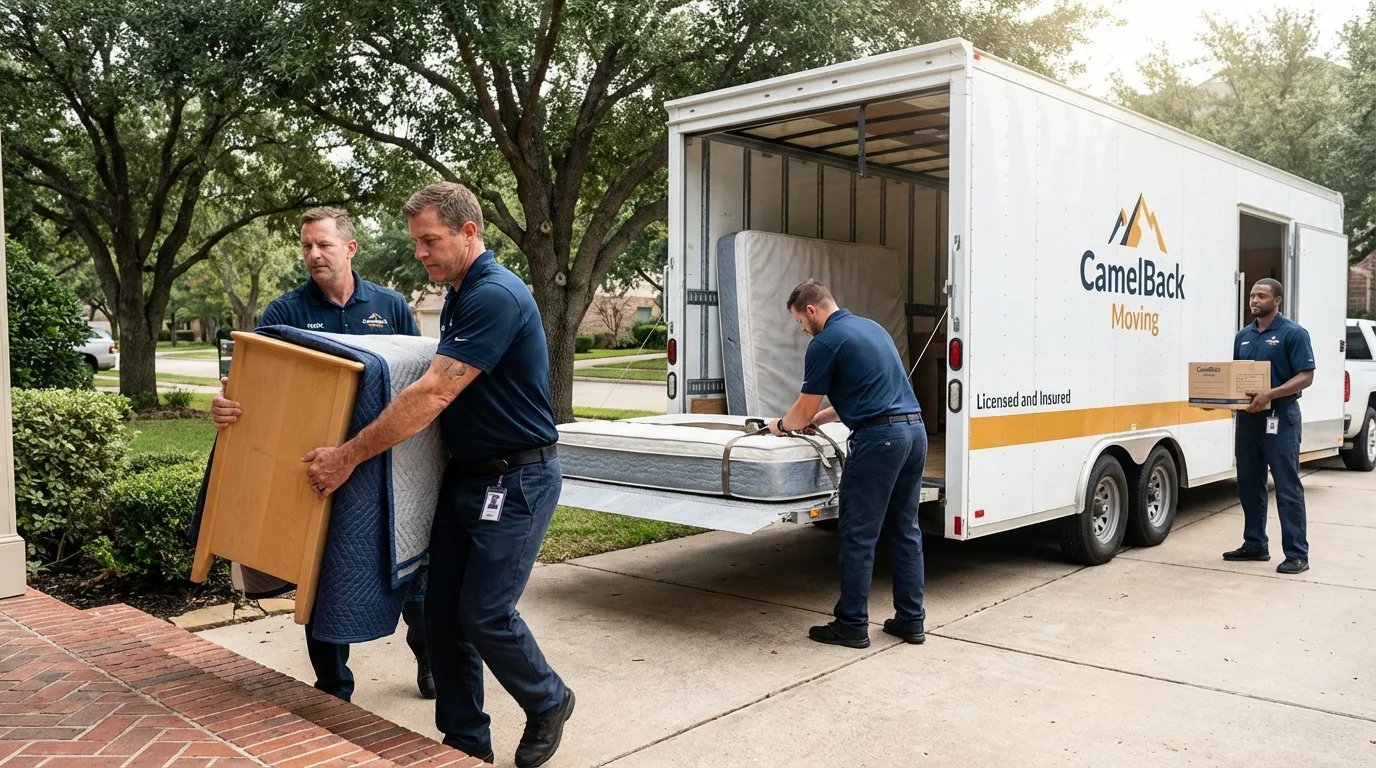 Crew loading residential truck for cross-state move from Sandwich, IL